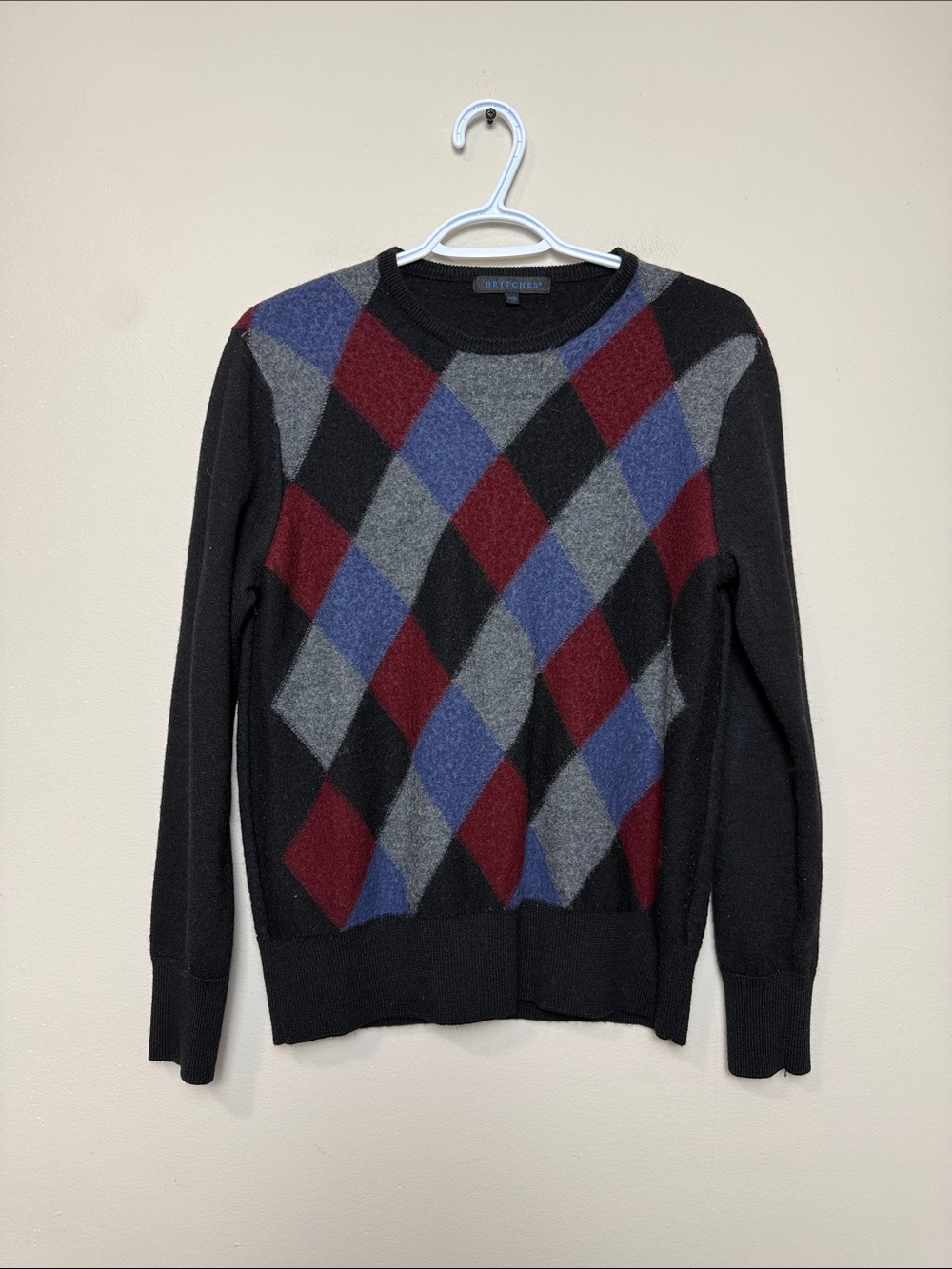 Argyle Crewneck Sweater - 50% merino wool size M